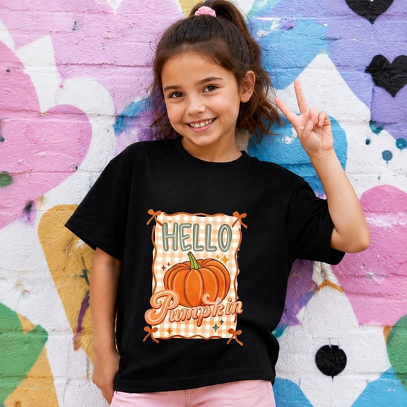 Pumpkin Shirt, Hello Pumpkin Graphic Short Sleeve Casual Halloween T-Shirt for Party Wear
