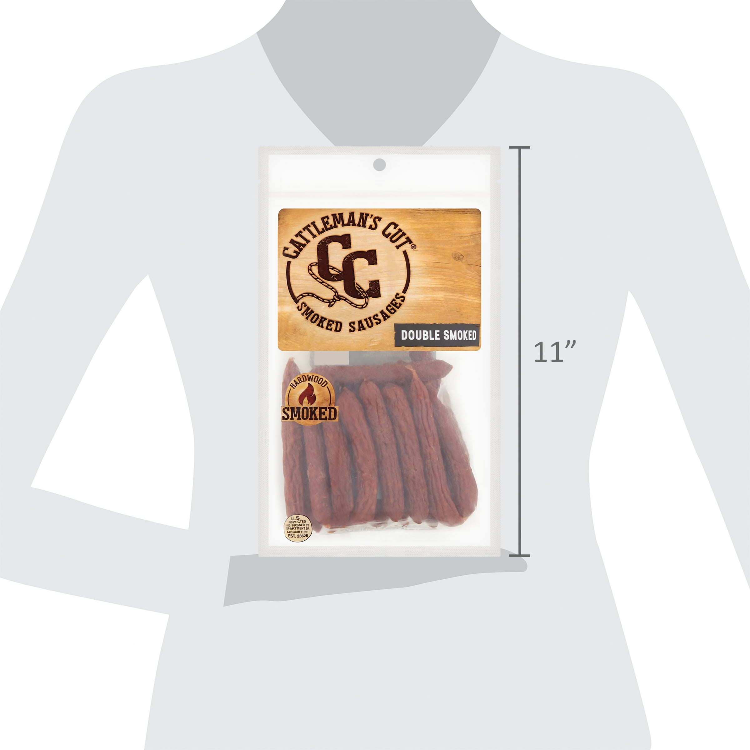 (6 pack) Cattleman's Cut Double Smoked Smoked Sausages 12oz Shelf-Stable Resealable Bag