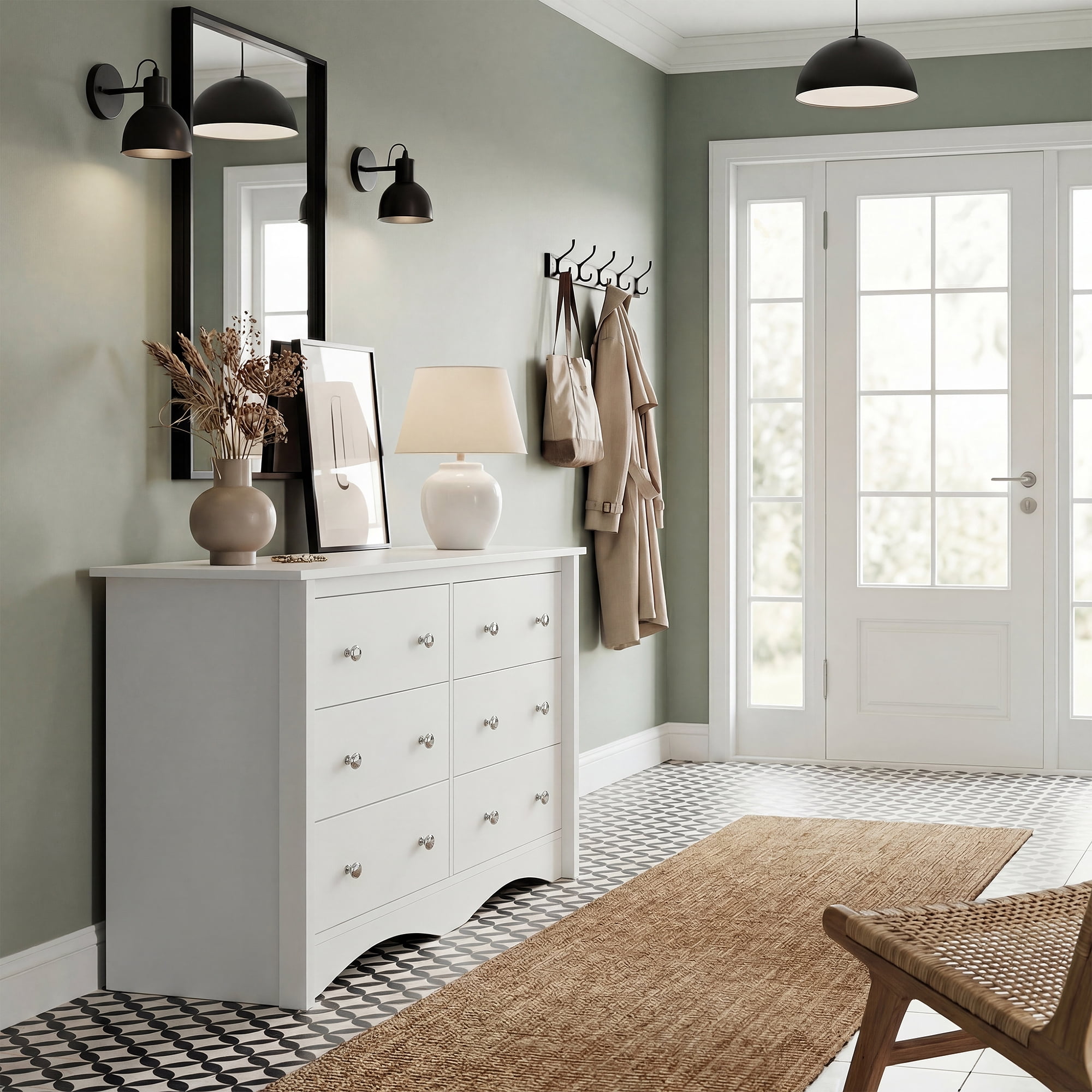 Lacoo 47'' Wide 6 Drawers Wooden Dresser for Bedroom, Modern Storage Chest of Drawers for Living Room, White
