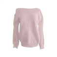 thumbnail image 6 of Duoif Women's Sweaters Women's Fall Solid Color Sweater - Puff Sleeve Knitted Jumper Sweaters for Women Pink S, 6 of 6