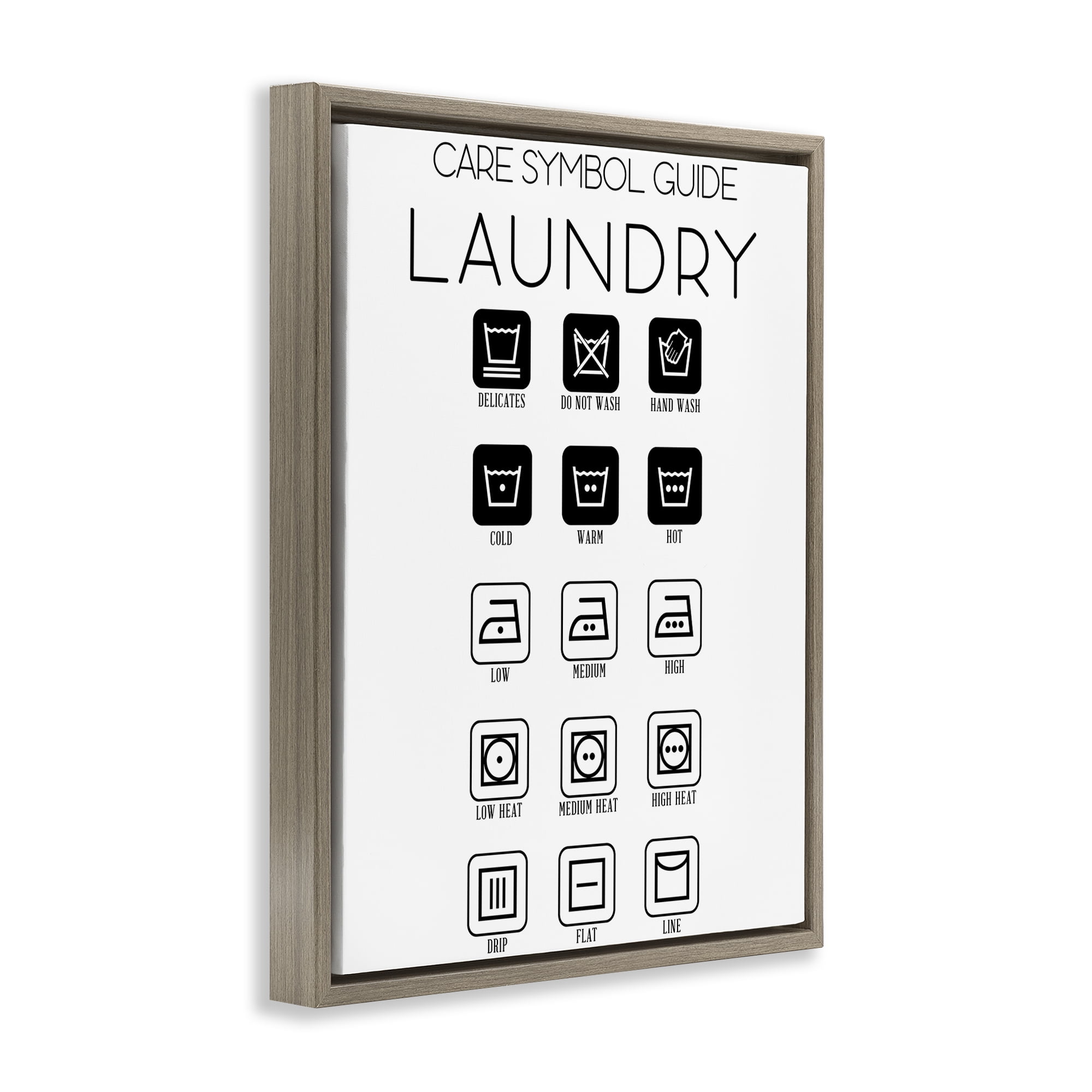 Stupell Industries Laundry Care Symbol Guide Brown Framed Floater Canvas Wall Art, design by SD Graphics Studio