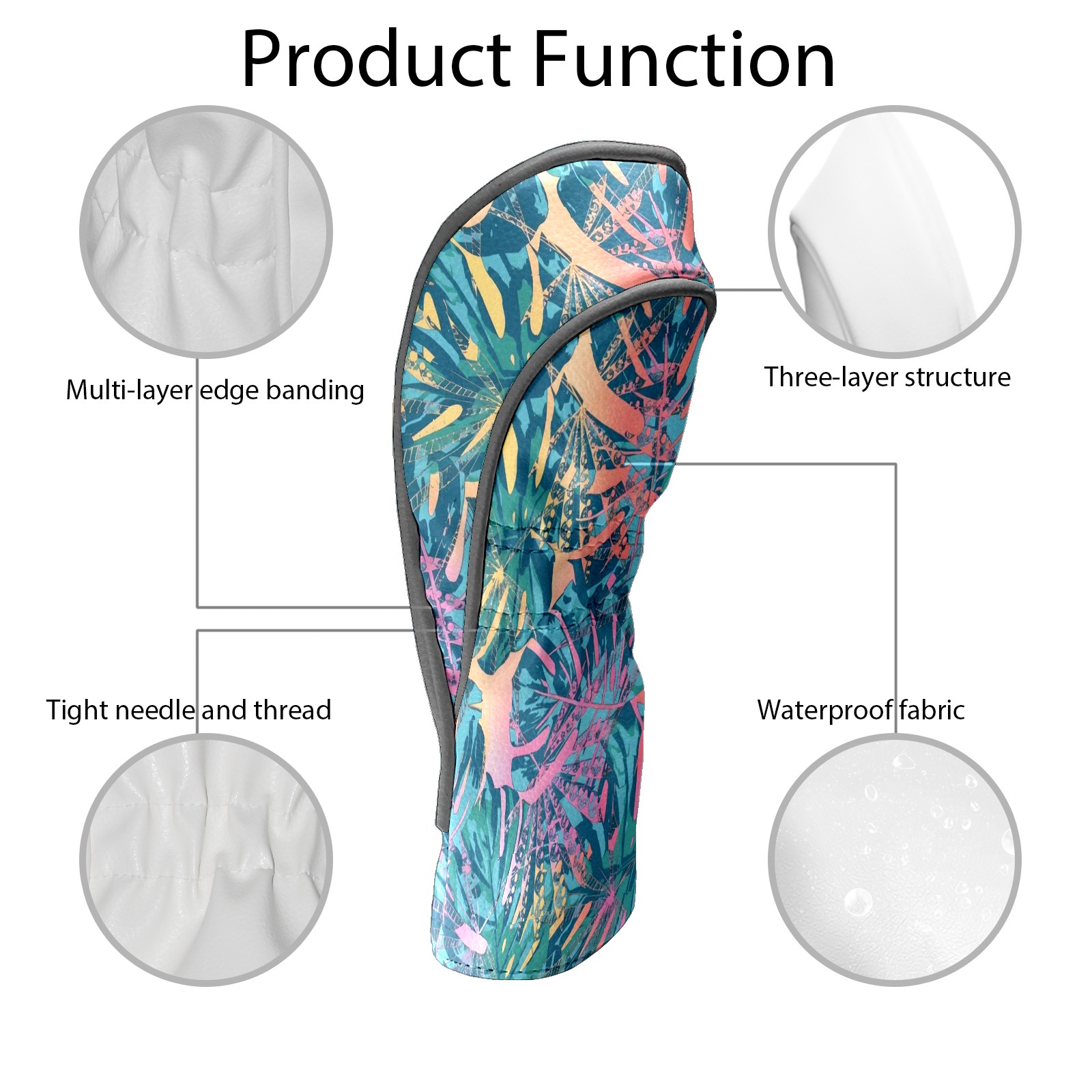 Golf Club Covers, Green Floral Premium PU Leather Driver Hybrid Putter Head Covers with Velvet Lining, Waterproof Golf Gifts for Men Women
