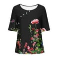 thumbnail image 5 of Busydd Womens Tops Cotton Linen Button Down Blouses Bohemian Tropical Floral Print Shirts Summer Fashion Casual Loose Short Sleeve Tee Tops Hawaiian Beach Vacation Shirts,Plus Size S-5XL, 5 of 5