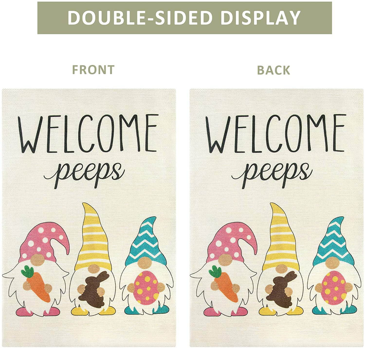 Welcome Gnome Garden Flag; 12" x 18"; Double Sided Reads correctly both sides Welcome Gnome Garden Flag; 12" x 18"; Double Sided Reads correctly both sides