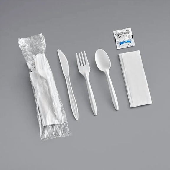 Watson Distributing Medium Weight Individually Wrapped White Cutlery Set With Napkin, Salt And Pepper 250/Case