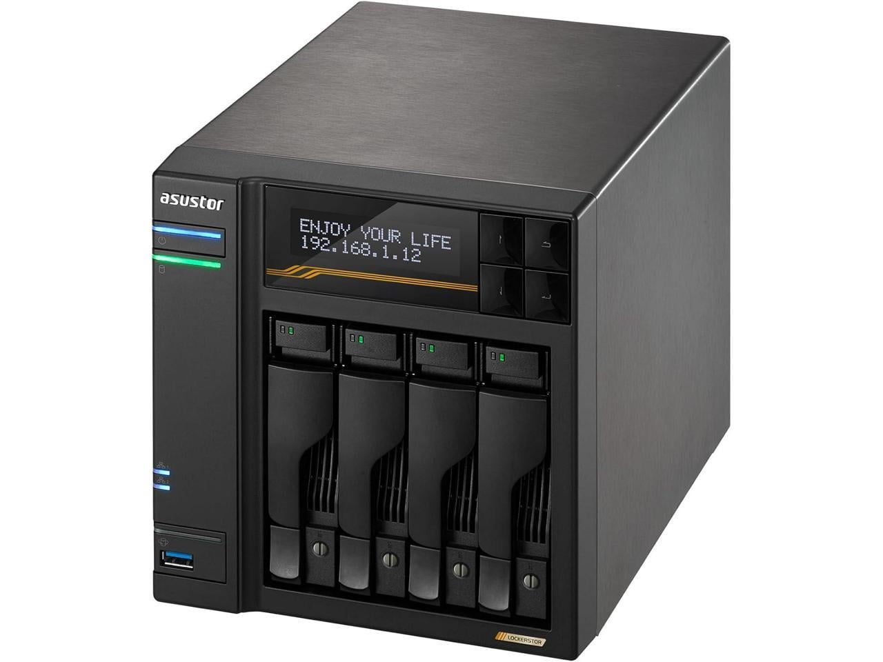 Asustor Lockerstor 4 Gen3 AS6804T, 4 Bay NAS, AMD Ryzen Quad-Core 2.3 GHz, 16GB RAM ECC DDR5, 4 M.2 NVMe Slots, Dual 5GbE and Dual 10GbE Port, USB 4.0 Type-C, Network Attached Storage (Diskless) - ...