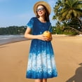 thumbnail image 4 of Naloa Blue Glitter Sparkles Print Womens Summer A-Line Dress with Pockets,Short Sleeve Dresses,Flowy Beach Swing Dress for Vacation Travel, 4 of 6