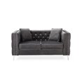 thumbnail image 3 of 2 Pieces Sectional Sofa Couch Set, Modern Velvet Tufted Upholstered Living Room Sofa Set with 3 Seater Sofa and Loveseat with Metal Legs & Jeweled Button & Copper Nails, 4 Pillows Included, Grey, 3 of 7