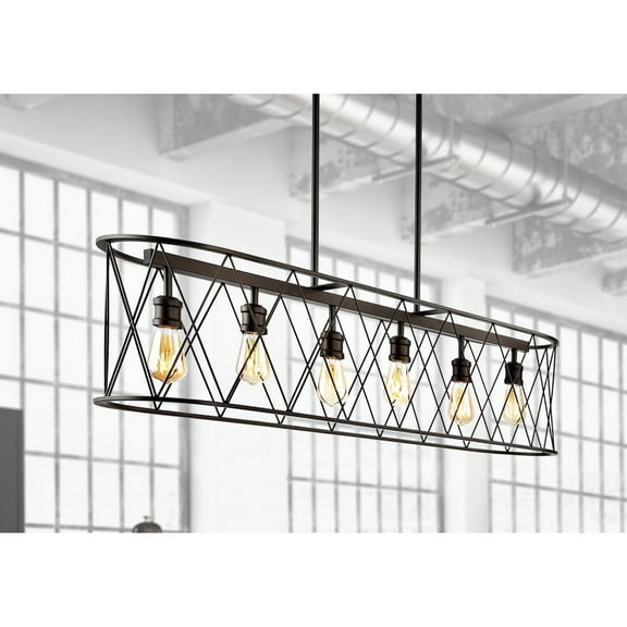 JONATHAN Y Marion 37.75" 6-Light Adjustable Iron Farmhouse Rustic LED Dimmable Pendant, Oil Rubbed Bronze