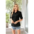 thumbnail image 5 of Womens Button Down Shirts 3/4 Sleeve Dress Blouses Business Casual Collared Oxford Tops Black L, 5 of 10