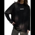 thumbnail image 2 of Camisetas de Larga Extragrandes para Mujer 2025, Camisetas Básicas de Cuello Redondo, Tops de Otoño, Ropa Informal de Entrenamiento Y2K Negro L, 2 of 9