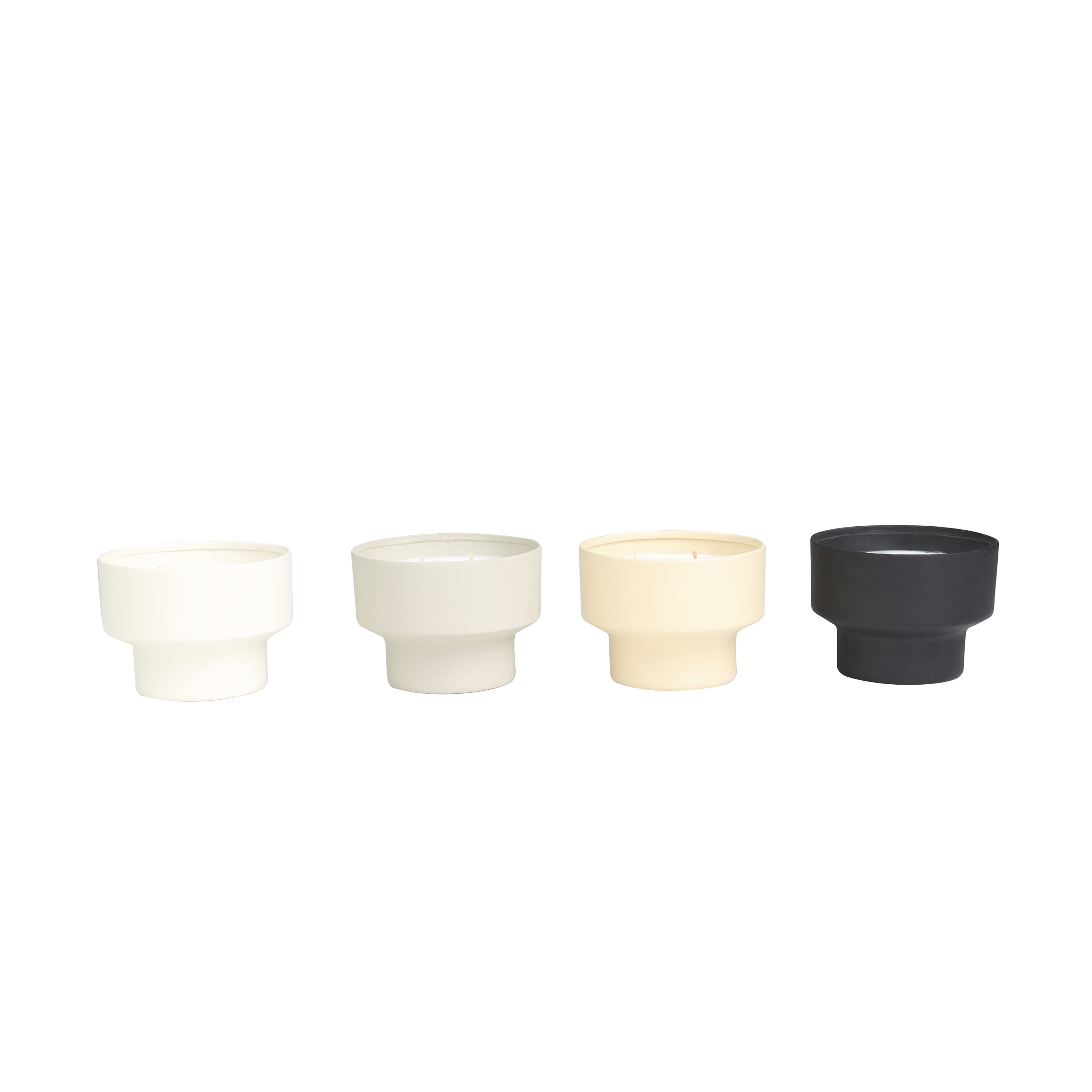 CosmoLiving by Cosmopolitan 4 Holder Multi Colored Metal Egyptian Mint, Mediterranean Fig, Sauvignon Blanc, and Vanilla Marshmallow Scented Matte 15 oz 2 Wick Candle with White Wax, (Set of 4)
