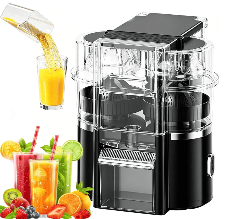Dual-Head Automatic Citrus Juicer, 2026 Upgraded Detachable Dual-Head Electric Citrus Juicer with Built-in Cutter and Cleaning Brush, Electric Orange Juicer Machine for Home (Black)