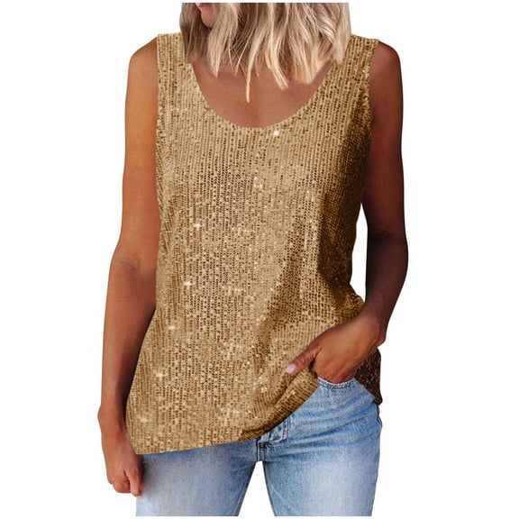 gakvbuo Summer Tank Top for Womens 2025 Summer Fashionable Women'S Spring And Summer Casual Sequin Round Neck Sleeveless Top