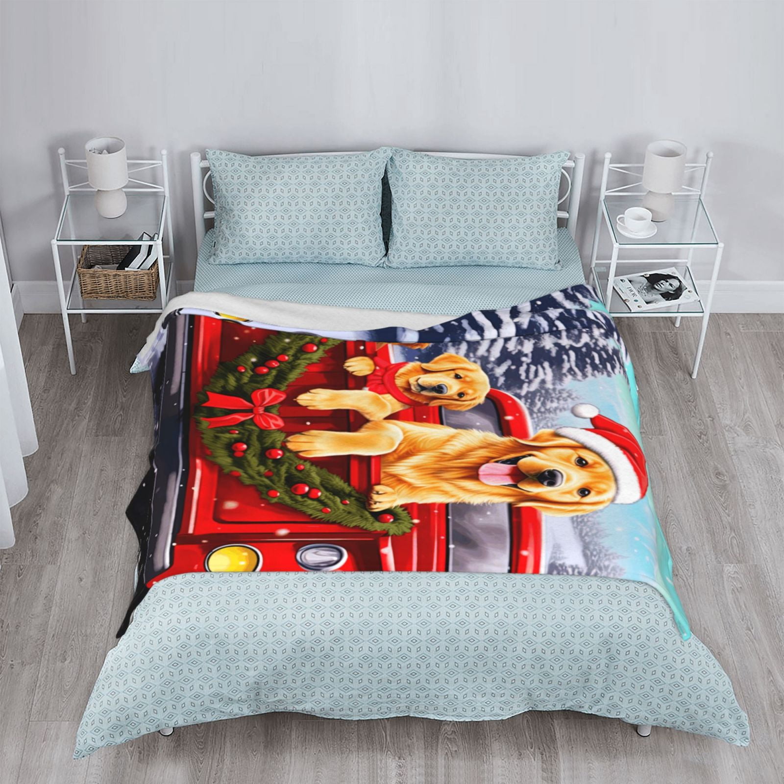 PHELIKA Christmas Red Truck Golden Retriever Dog 07 All Season Soft Throw Blanket Lightweight Flannel Fleece Blankets 80"x60"