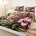 thumbnail image 3 of Manfei Kawaii Rustic Cheetah Twin Sheet Sets for Teen, 3D Woodland Wildlife Twin Fitted Sheet, Pink Floral Flat Sheet, Ultra Soft Bedroom Decor, 3pcs, 3 of 7