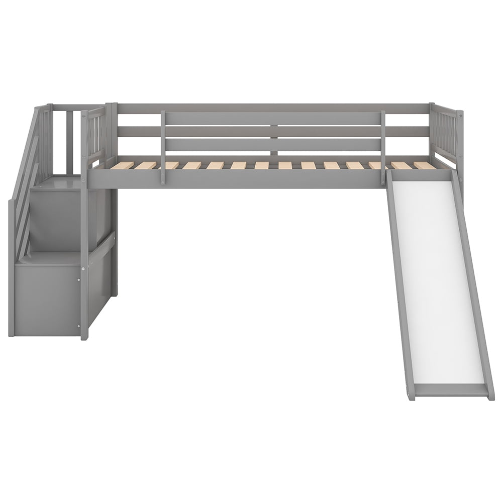 Kadyn Twin Mood Loft Bed with Adjustable Slide, Multifunctional Design, Gray