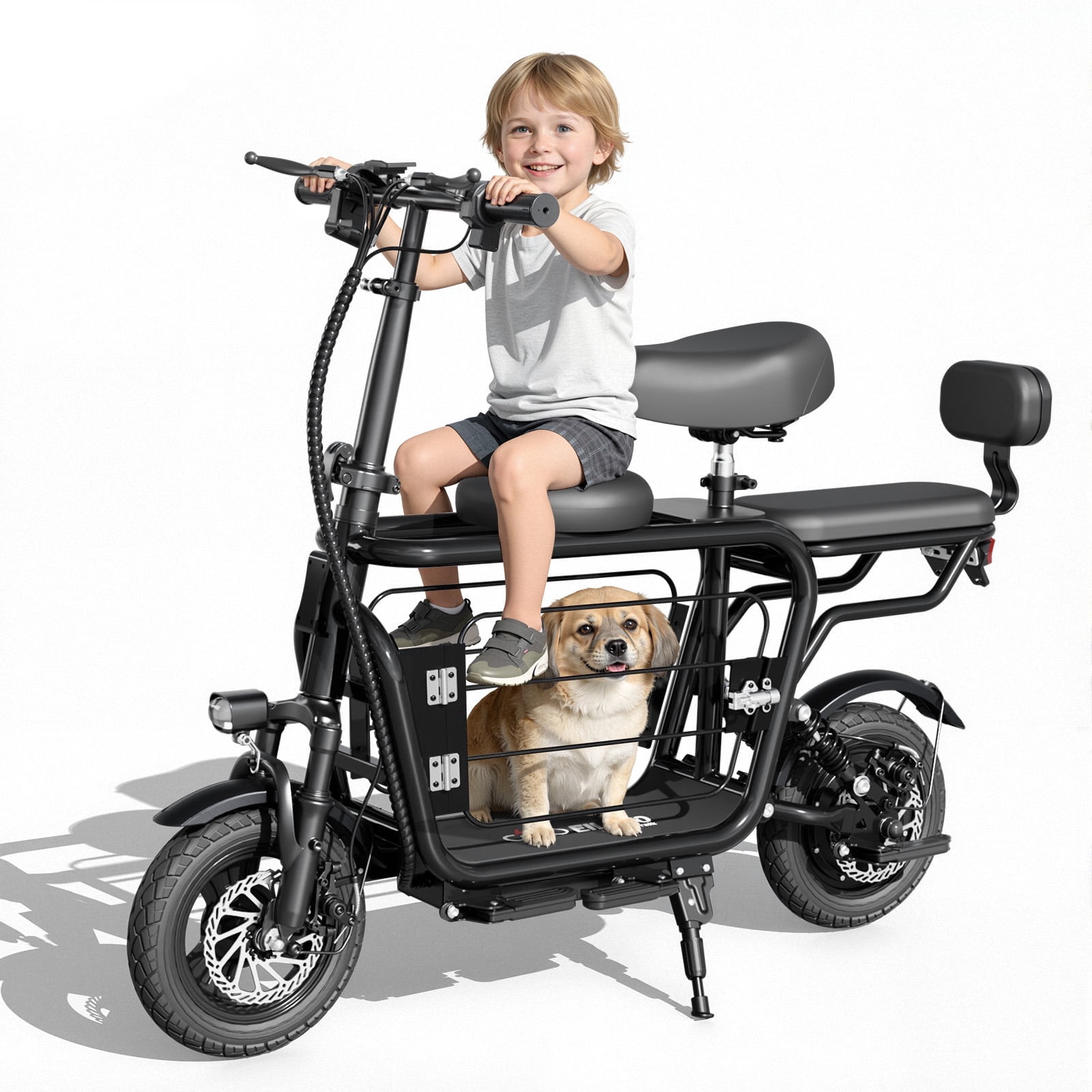 Pro Electric Scooter With Seats For Adults, 750W Motor with Pet Basket for Pets & Groceries,18.75MPH 20 Mile Range E-Bike with Seat & Dual Brakes