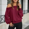 thumbnail image 5 of Fshinging Womens Sweatshirts Hoodies Off Shoulder Long Sleeve Solid Crewneck Loose Fit Fall Clothes, 5 of 8