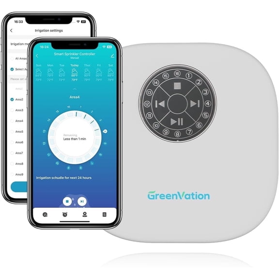 GreenVation Smart Sprinkler Controller, 12-Zone WiFi Irrigation System with Pump & Rain Sensor Interface, Outdoor Garden Water Timer, 1-Pack