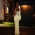 thumbnail image 3 of Women's Gauze Spliced Lace-Up Halter Chest Wrapped Sleeveless Backless Pleated Hips Wrapped Long Dress, Slight Perspective, Sexy, 3 of 29