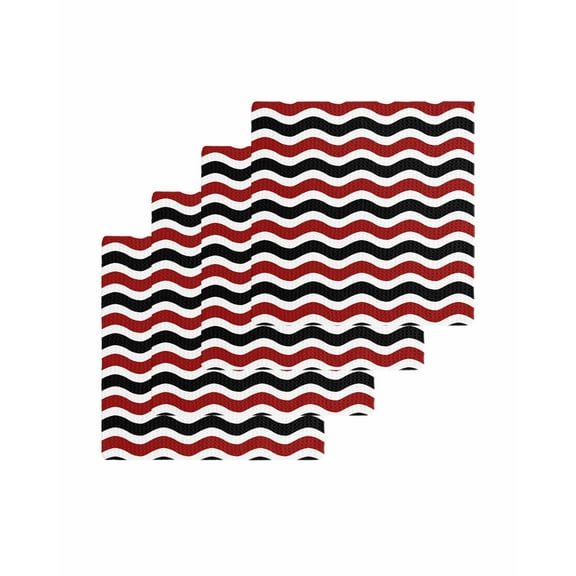 Red Black White Kitchen Dish Towels for Drying Dishes Set of 4, Abstract Geometric Ocean Wave Stripe Waffle Weave Microfiber Terry Hand Tea Bathroom Towels Quick Dry & Absorbent Towel 12x12