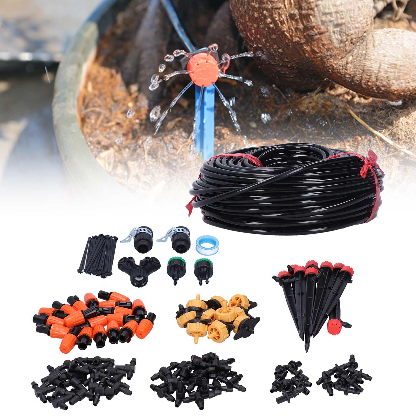 Rupoun 131ft / 40m Drip Irrigation Kit, Automatic Garden Watering System with 147 Pcs Greenhouse Misters & Sprinklers for Lawn Terrace Patio Garden Humidification