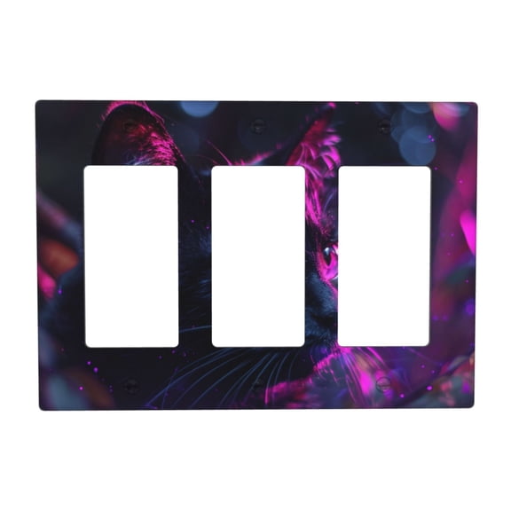 Neon Cat Switch Cover Decorative Wall Plate 3-Gang Standard Size