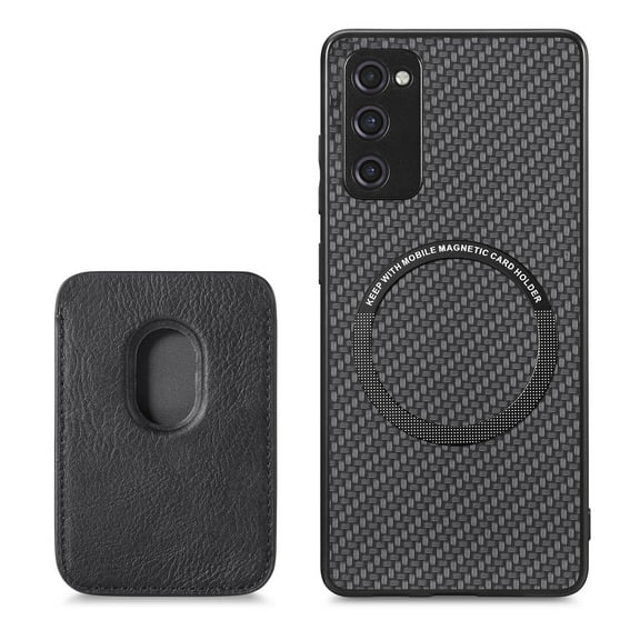 Cutyskin Carbon Fiber Texture PU Leather Case for Samsung Galaxy S20 FE, with Detachable Card Holder, Compatible Magsafe Charging, Ultra Thin Design Shockproof Phone Case for Galaxy S20 FE, Black
