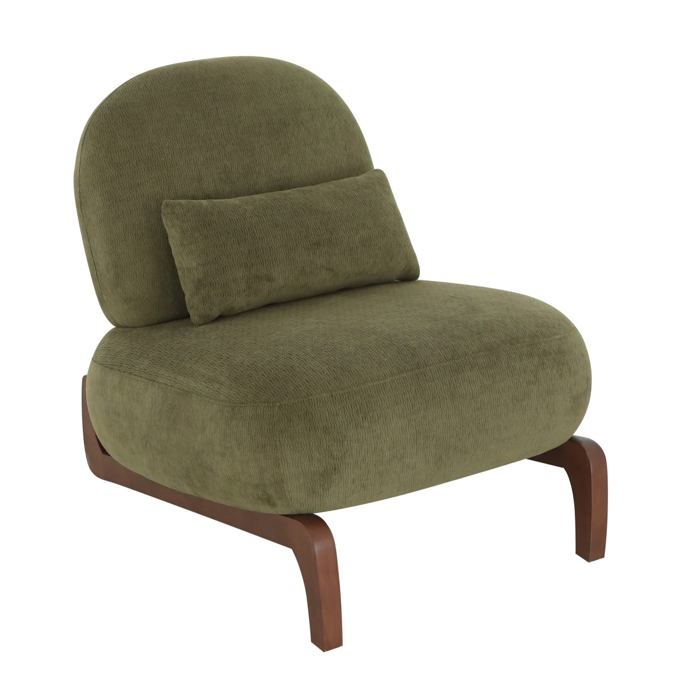 Cute Accent Chair with Solid Wood Legs, Upholstered Armless Reading Chair, Soft Velvet Lounge Chair for Living Room, Bedroom, Apartment, Balcony & Waiting Room, Green