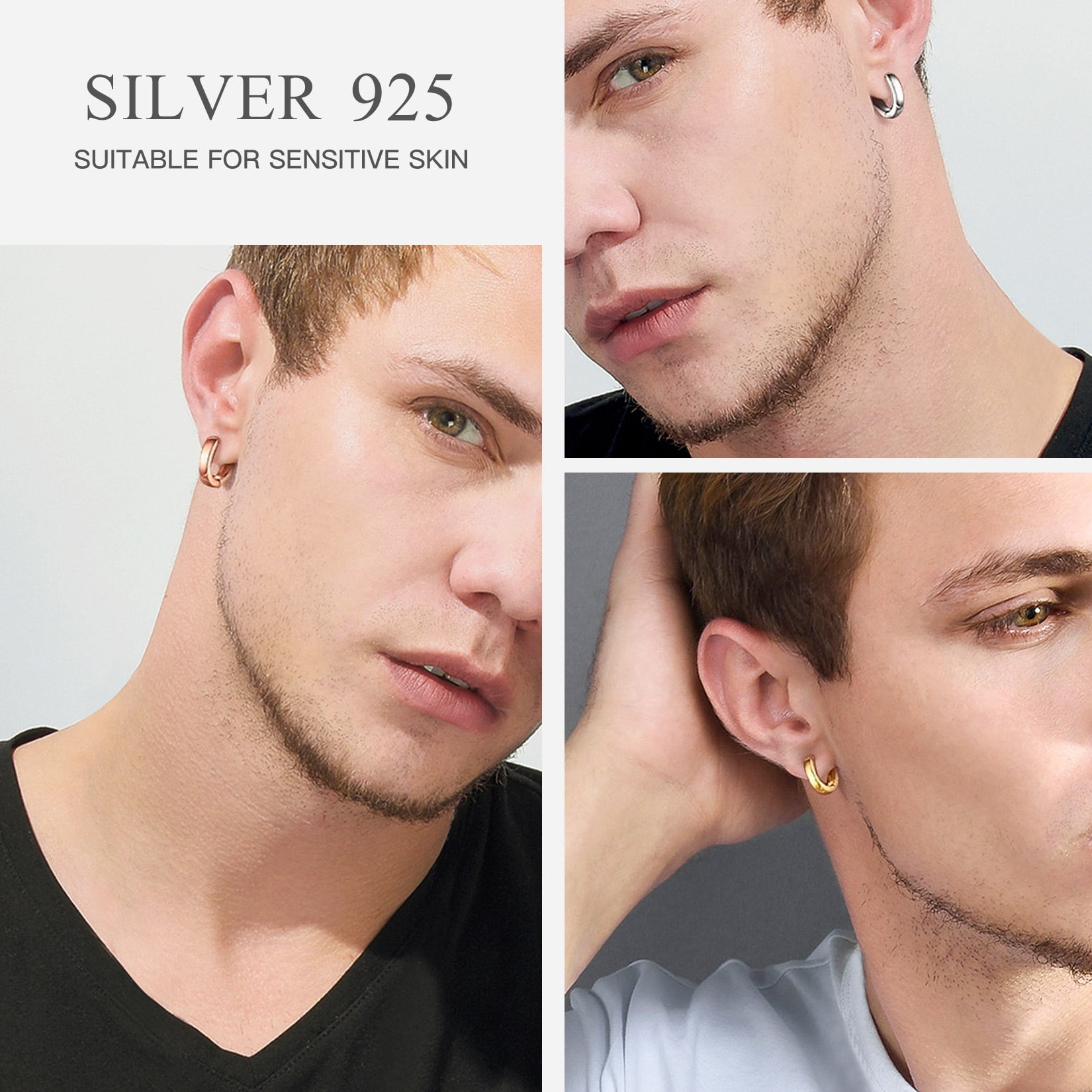 Suplight 925 Sterling Silver Huggie Earrings for Women Plain Hoop Earrings, Gold/Rose Gold/Black Plated