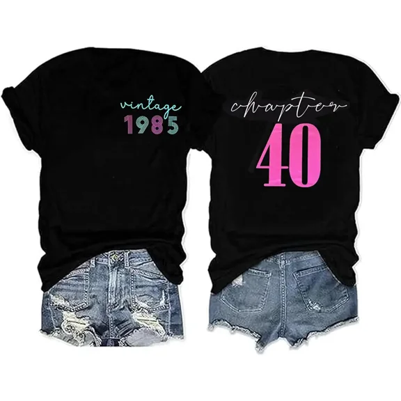 40th Birthday Gift T-Shirt Women Vintage 1986 Birthday Party Shirt Casual Short Sleeve 40 Bday Shirt Tee Tops