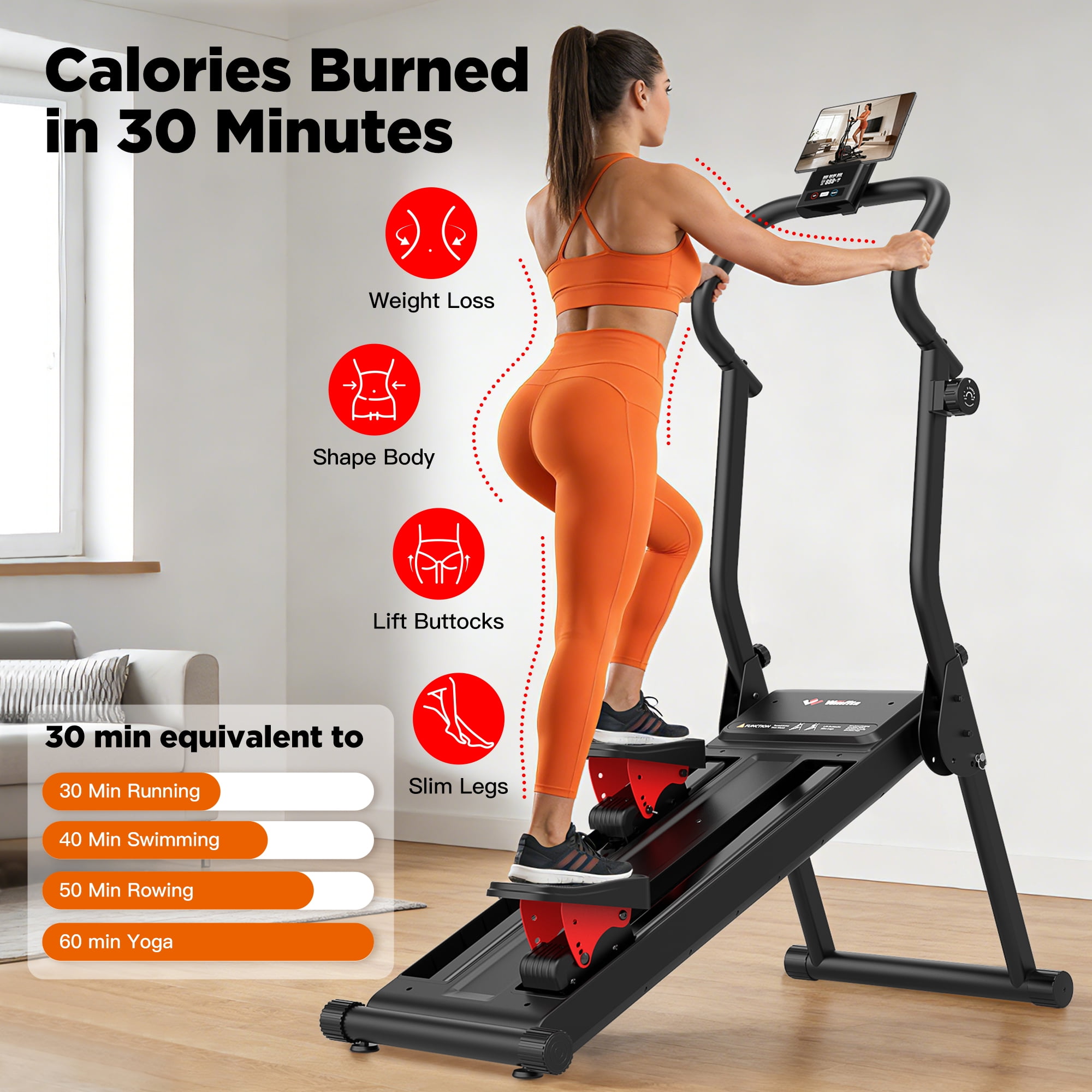 Magnetic Stair Stepper for Home Workout-Foldable Stepping Climbers with 8 Adjustable Resistance Levels, LCD Display & 19"Extended Step, Full-Size Foot Pedals, Compact Design for Cardio & Leg Training