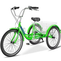 Lilypelle Adult Tricycle 24" Wheels Low Stepover Frame Bike, 7-Speed Shimano Derailleur Trike, 3 Wheels Bike with Basket, Apple green