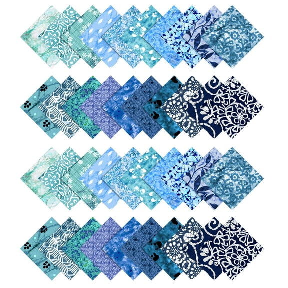 Soimoi Precut 10-inch Aaian Batik Prints Cotton Fabric Bundle Quilting Squares Charm Pack DIY Patchwork Sewing Craft- Sea Green & Blues