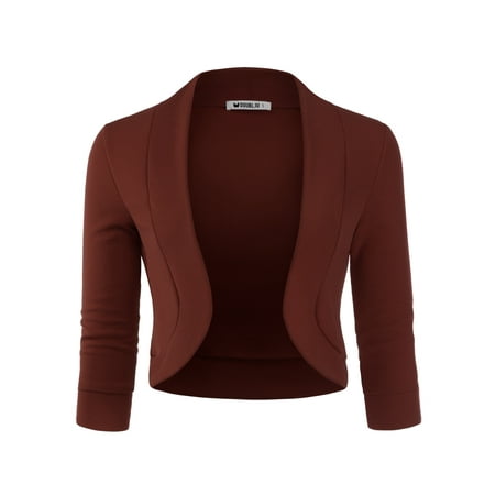 - Doublju Women's Open Front Cardigan Short Sleeve Plus Size Office Cardigan ASHBROWN S