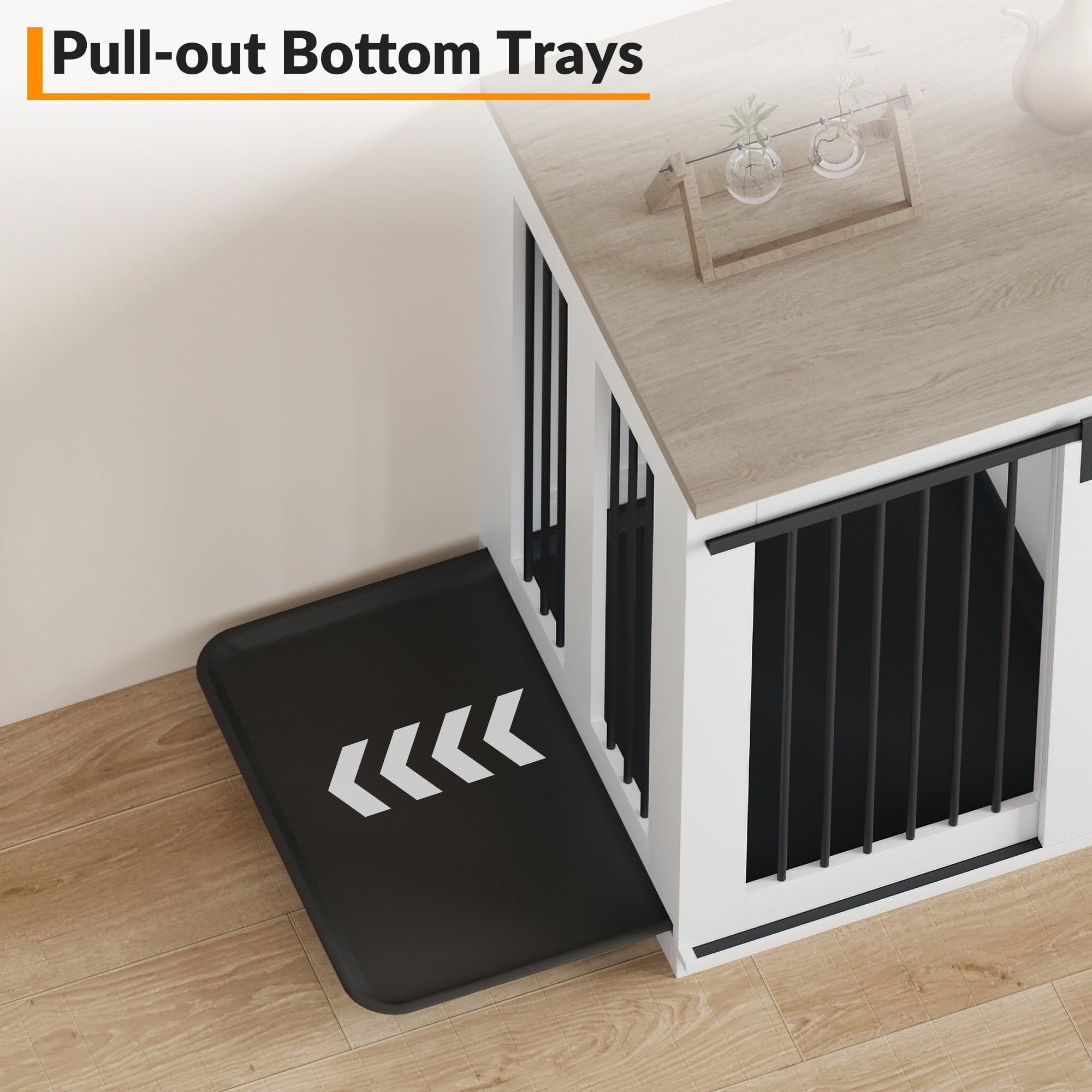 BouPower Dog Crate,Heavy Duty Dog Kennel Furniture For Small Medium Large Dogs,Double-Dog Indoor Wooden Dog Crate Furniture,Anti Escape Dog Cage,Tv Stand,Large Dog Crate Furniture