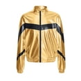 thumbnail image 3 of Rswnyirn Kids Girls Shiny Metallic Zipper Bomber Moto Jacket Dance Disco Party Coat Lightweight Gold 14, 3 of 7