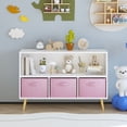 thumbnail image 2 of Miniyam Kids Bookcase with Storage Bins, 3 Fabric Drawers, Wooden Toy Organizer for Kids Room, Pink, 2 of 7