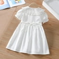 thumbnail image 4 of Girls Plus Size Fall Dresses Kids Girls Short Sleeve Dress Toddler Casual Dresses Summer Solid Color Cotton Flowy Sundress Puff Sleeve Cotton Dress for Kids White 6Y, 4 of 9