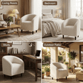thumbnail image 5 of Pirecart Accent Barrel Chair, Teddy Fabric Upholstered Armchair with a Side Pocket, Bedroom Chair for Living Room, Bedroom, Reception Room, Beige, 5 of 11