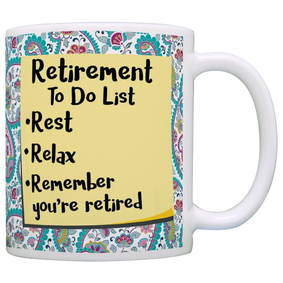 ThisWear Retirement Gifts for Women Retirement To Do List 11 ounce Coffee Mug Paisley