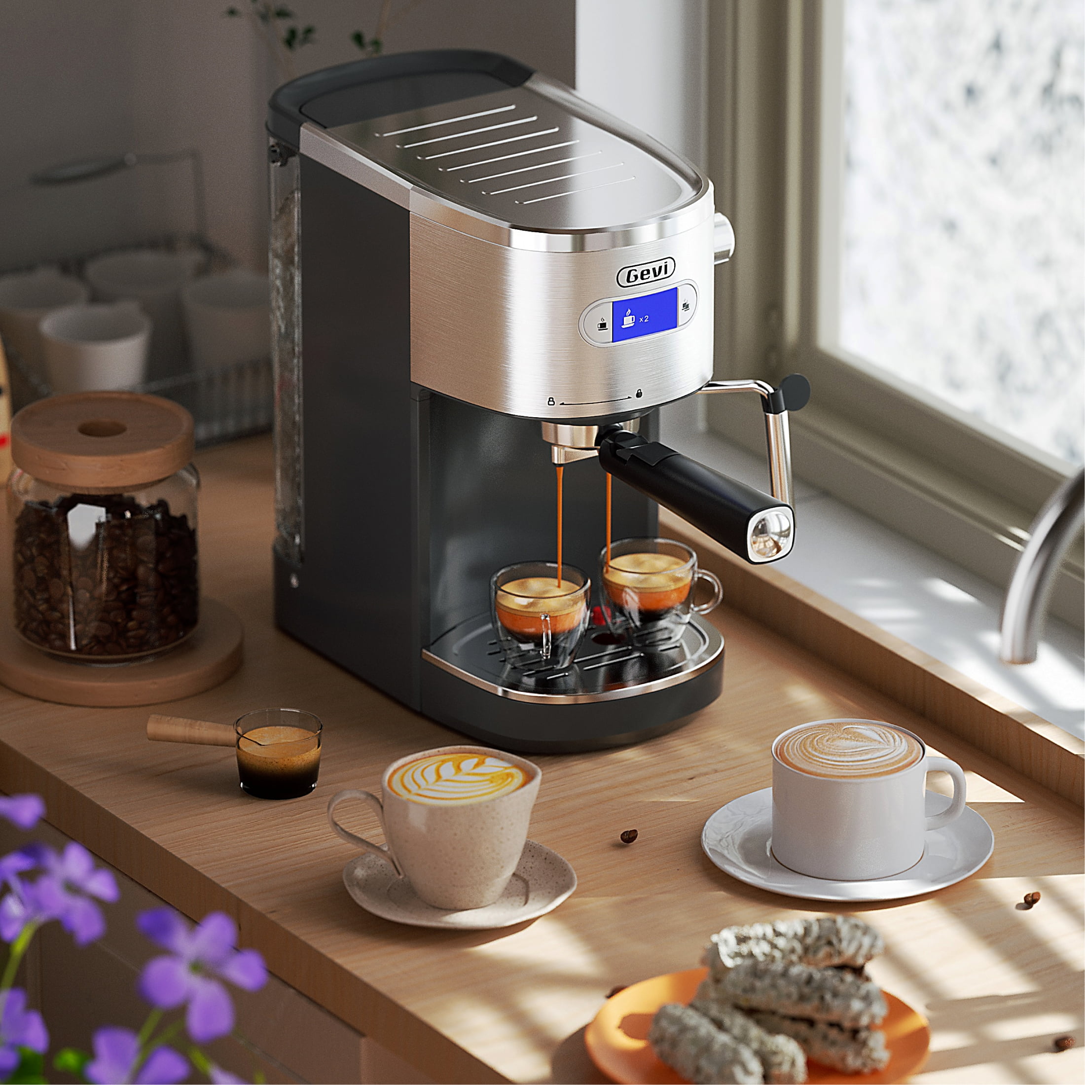 Gevi 20 Bar Espresso Machines, Stainless Steel Cappuccino Coffee Machine with Milk Frother Steam Wand
