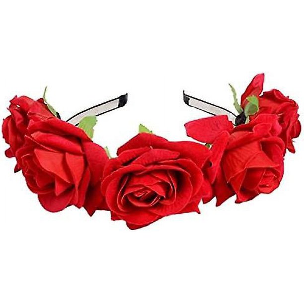 Diadema Flor de rosa Mujer Guirnalda para el cabello de boda Corona floral Aro para el cabello Turbante Accesorios para el cabello (rojo)