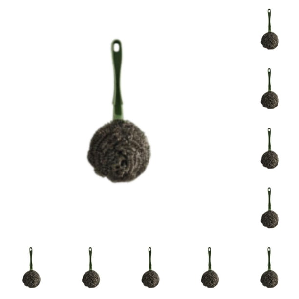 Yuarrent Cepillo de limpieza de alambre de acero ABS, reemplazo de mango largo, banco de cocina reutilizable para el hogar, bandeja, plato, Verde 10piezas