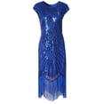 thumbnail image 2 of Vestido de lentejuelas con borlas, estilo retro de los años 20, para fiestas y banquetes, talla grande, 2 of 6