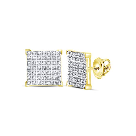 10kt Yellow Gold Mens Round Diamond Square Cluster Earrings 1/3 Cttw