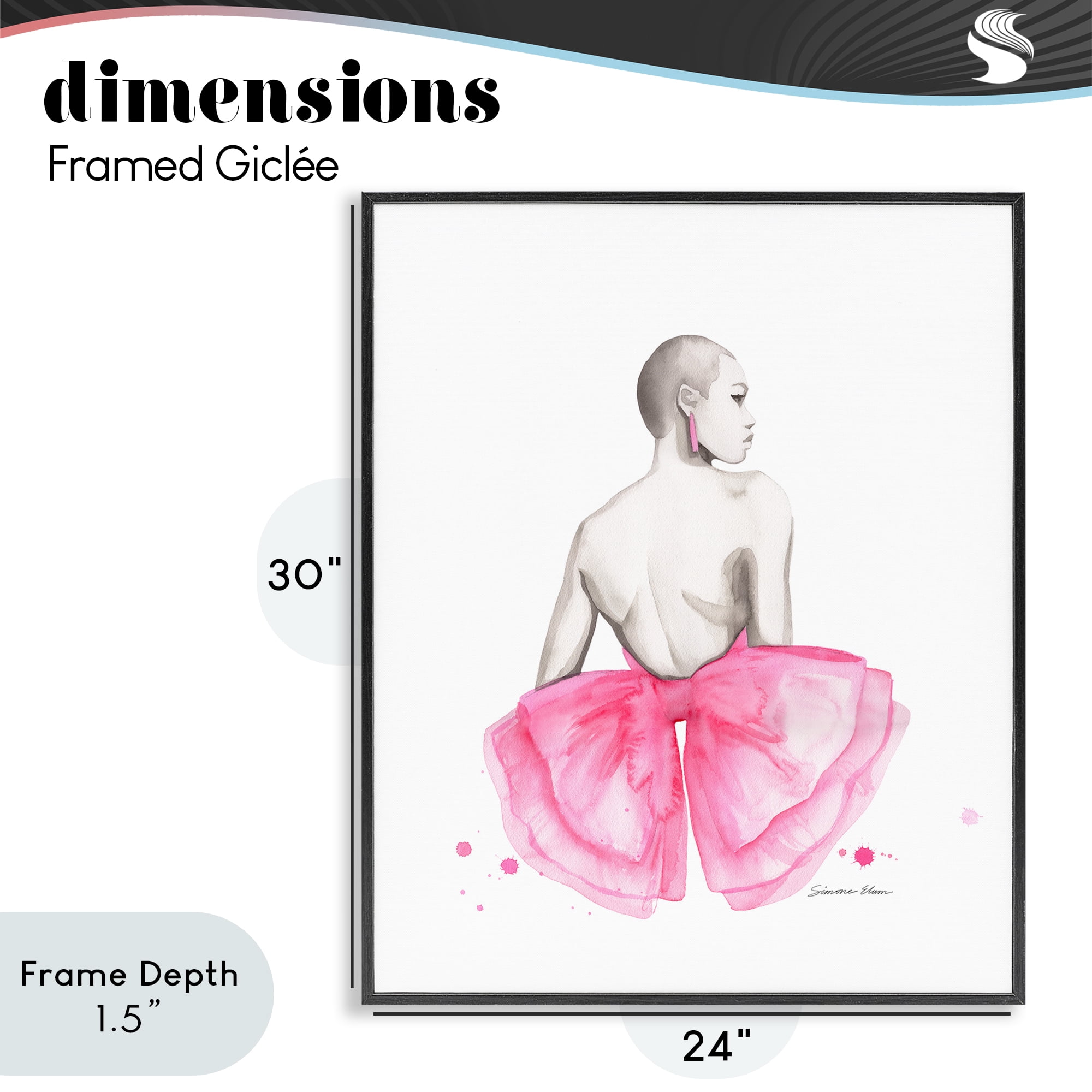 Stupell Industries Pink Bow Portrait From Behind Black Framed Giclee Art, design by Simone Elum
