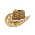 thumbnail image 4 of Hauaitttt Women Men Summer Western Cowboy Hat Shapeable Straw Hat Hollowed Out Sun Hat Hats for Women Fashionable Summer Hats for Women Mens Beach Hat Summer Travel Hiking Cap for Men Old Looking Hat, 4 of 4