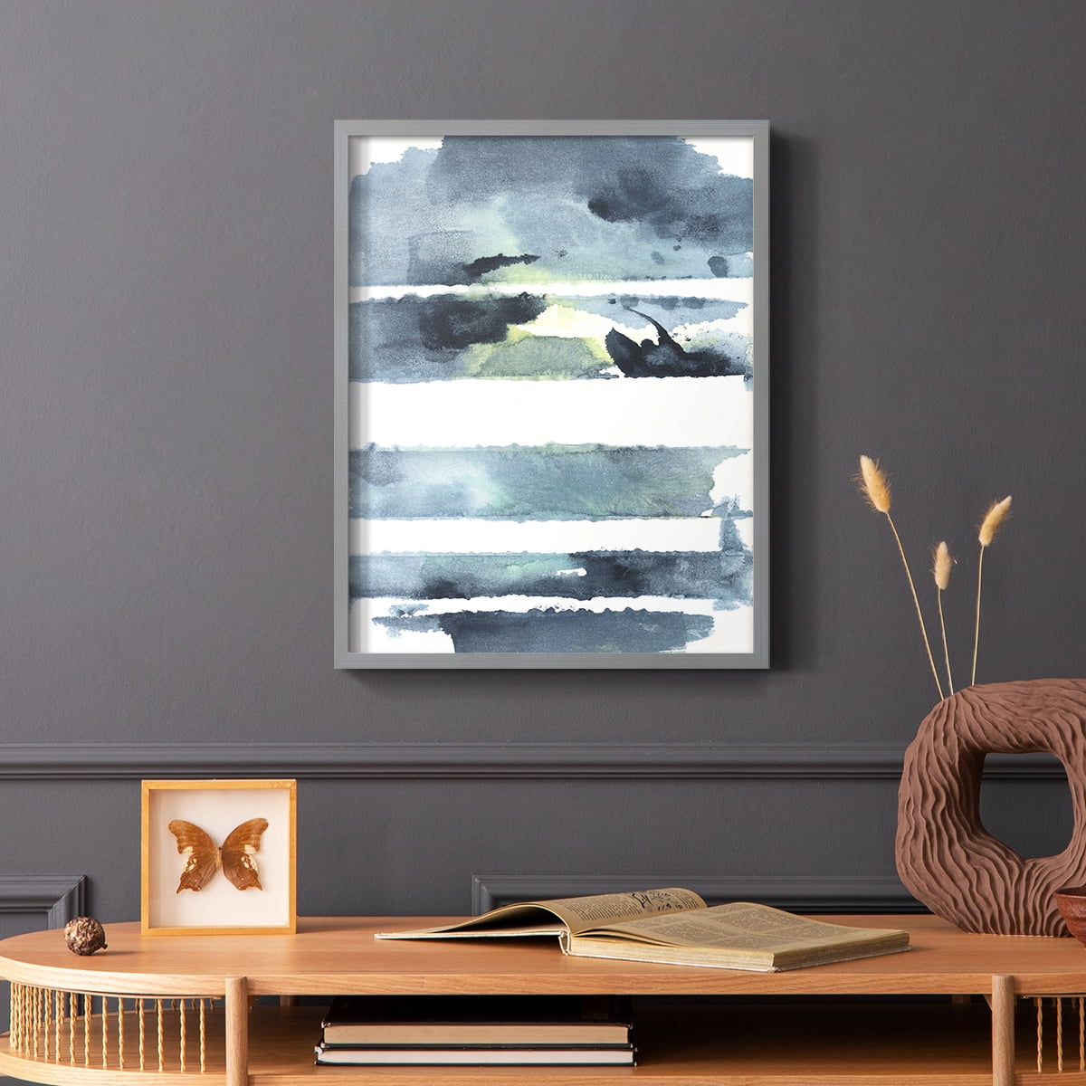 Blue Memories I Framed Print in Gray Solid Wood Framed Print No Nail Hanging